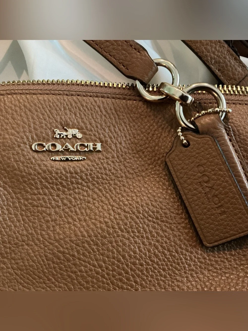 Coach Pebbled Leather Satchel in Brown with Gold Hardware